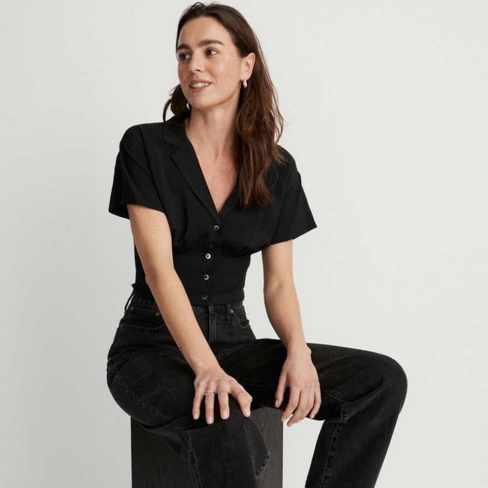 Madewell Drapey Banded-Bottom Button-Down Top
